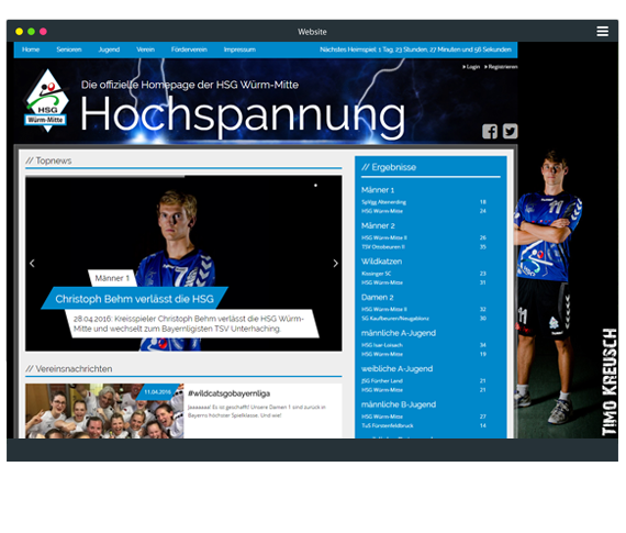 Screenshot einer TeamSports 2 Website