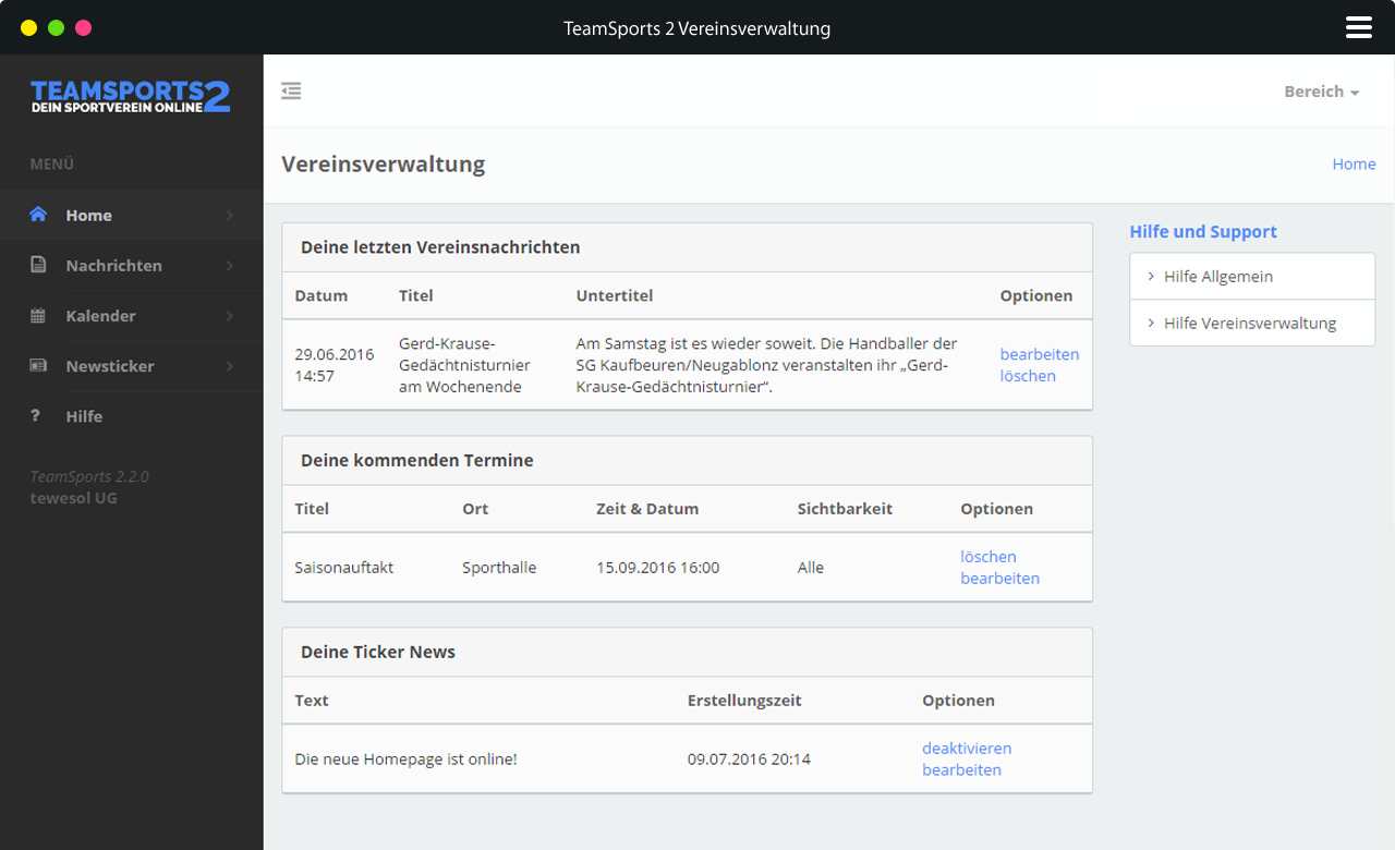 TeamSports2 Vereinsverwaltung